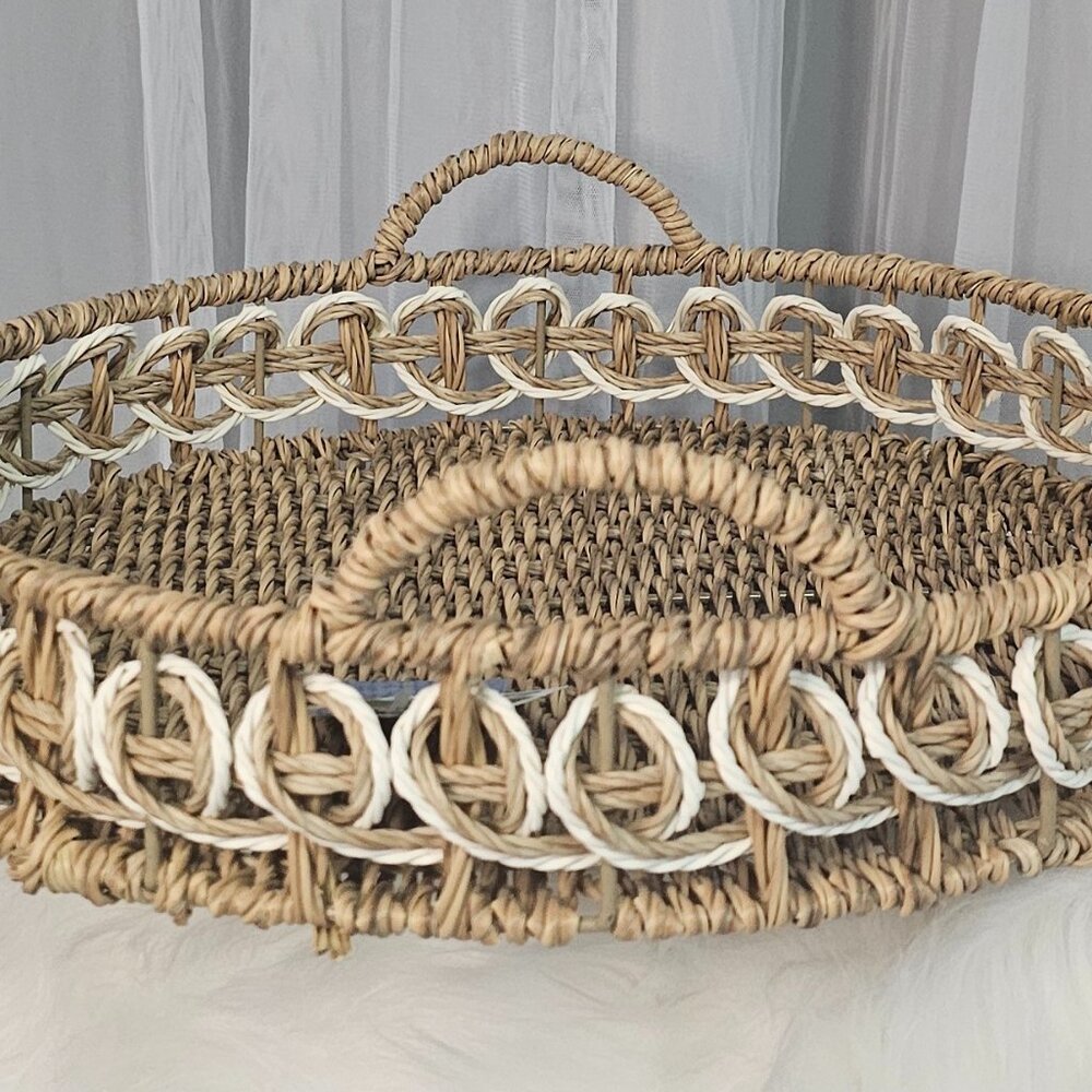 Handwoven Rattan Serving Tray with Handles – Boho Coastal Décor